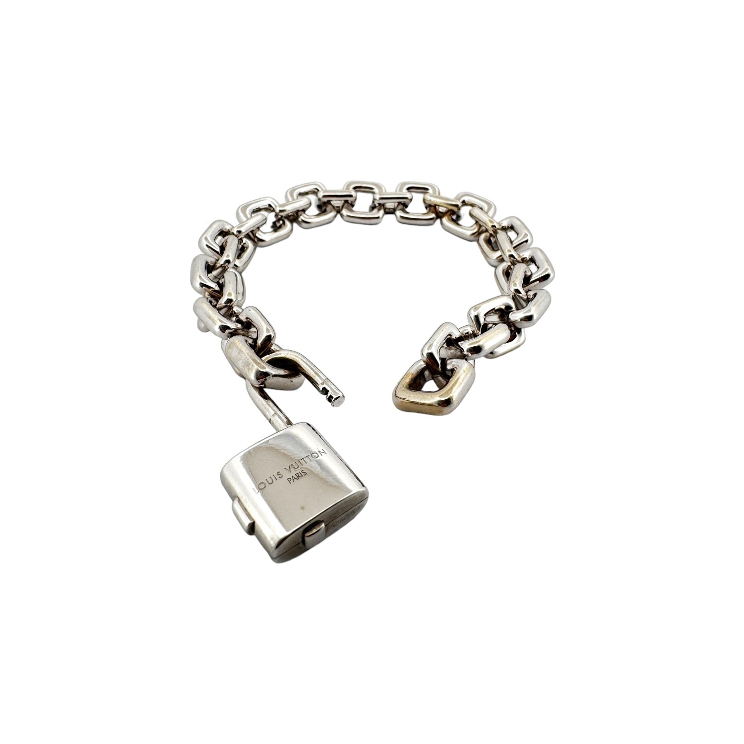 Louis Vuitton 18K White Gold Padlock & Square Link Bracelet