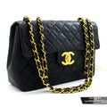 CHANEL Jumbo 13" 2.55 Flap Chain Shoulder Bag Black Lambskin Large g83