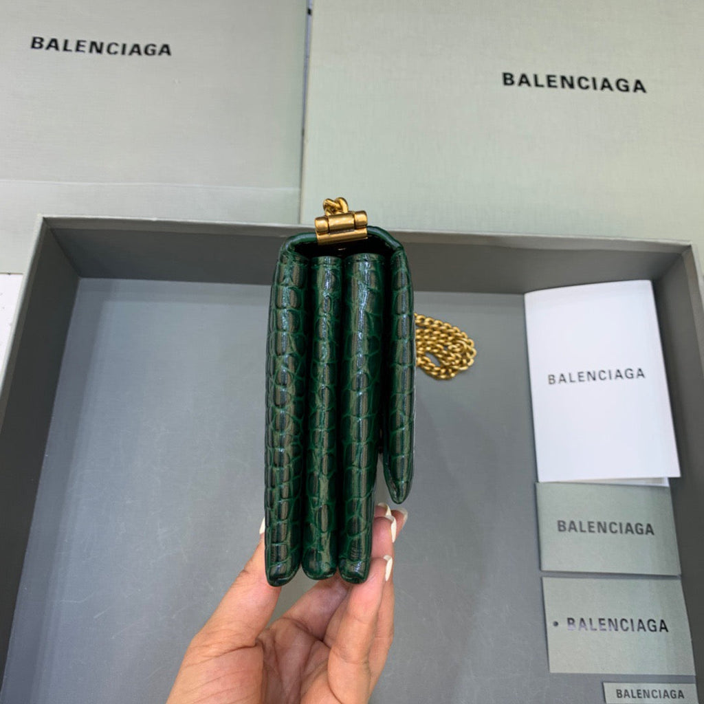 Balen Triplet Small Bag CrocoGLAMIle Embossed Green, For Women,  Bags 8.3in/21cm