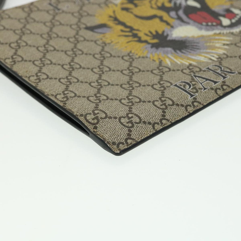 GUCCI GG Supreme Tiger Clutch Bag PVC Leather Gray 473904 31726