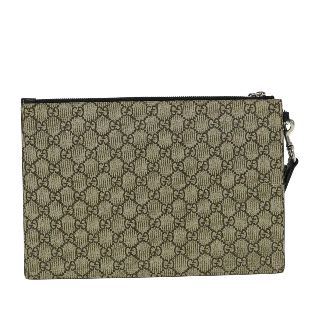 GUCCI GG Supreme Tiger Clutch Bag PVC Leather Gray 473904 31726