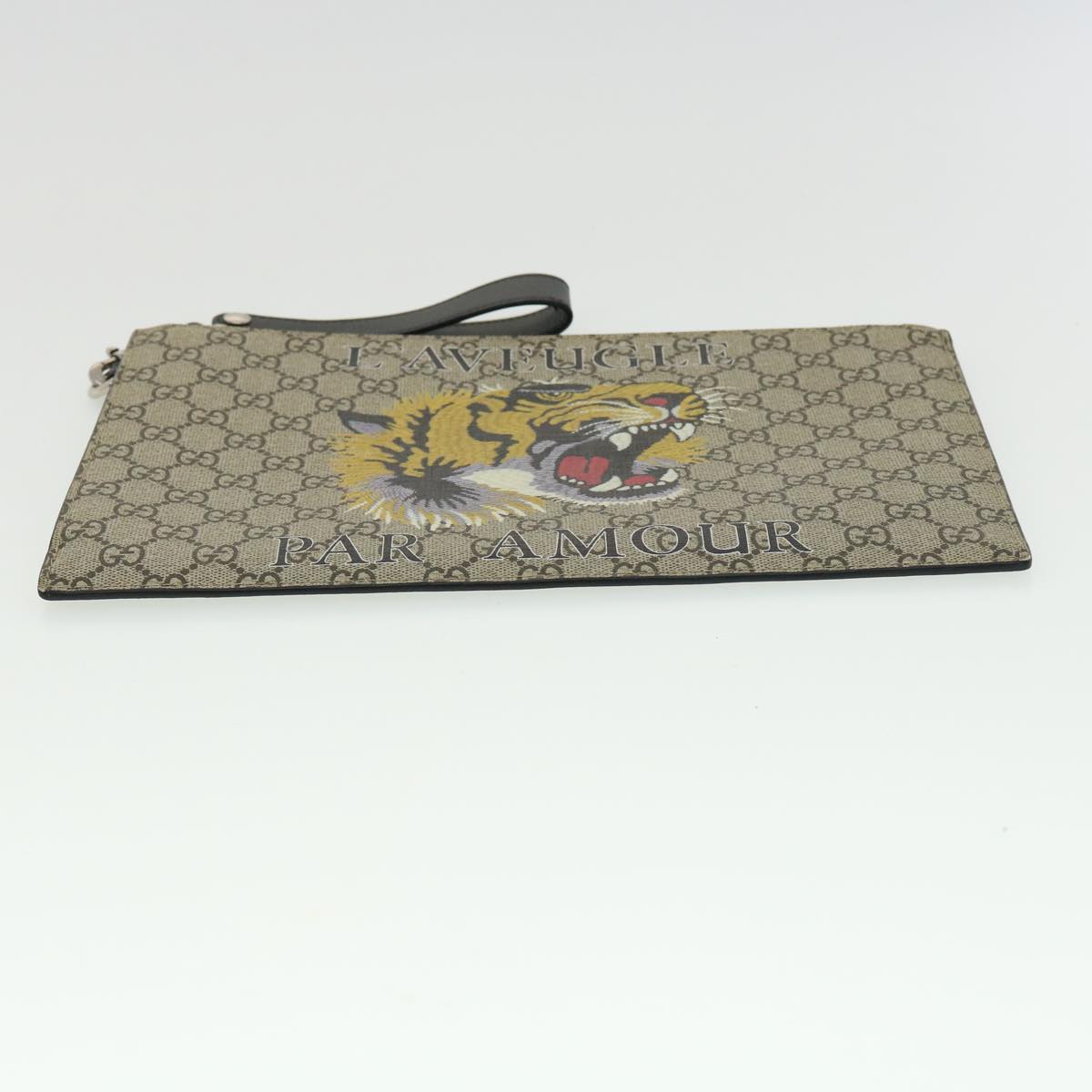 GUCCI GG Supreme Tiger Clutch Bag PVC Leather Gray 473904 31726