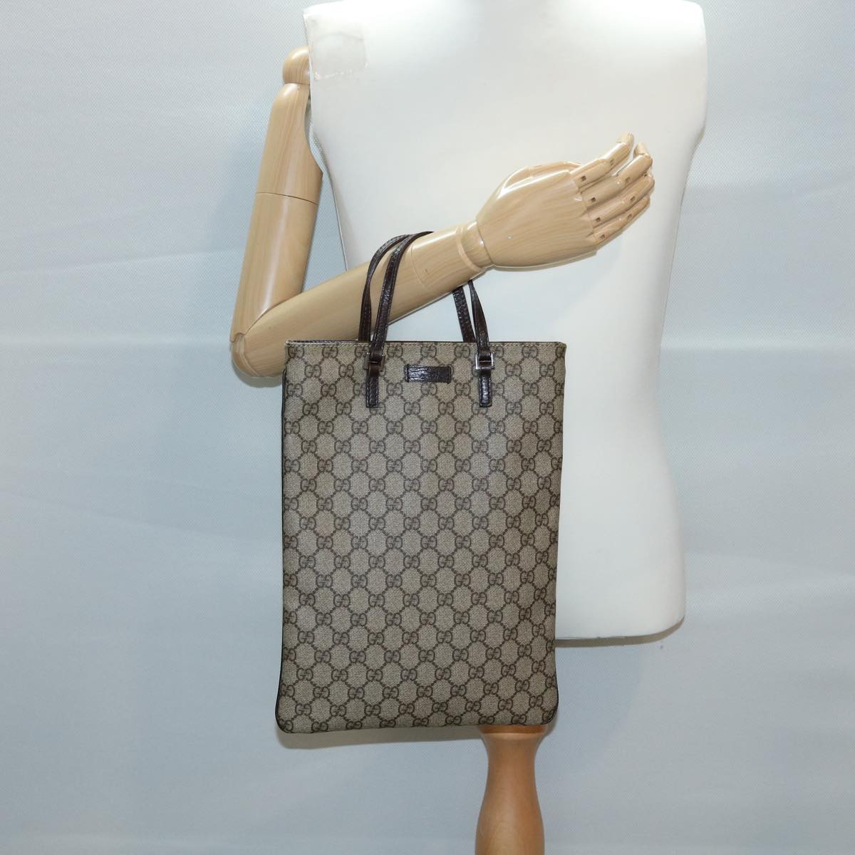 GUCCI GG Canvas Hand Bag PVC Leather Gray 117551 31735