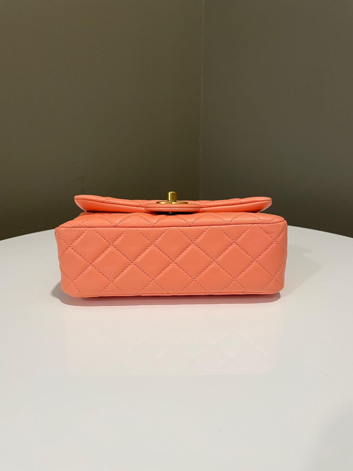 Chanel Pearl Crush Quilted Mini Rectangular Salmon Pink Lambskin