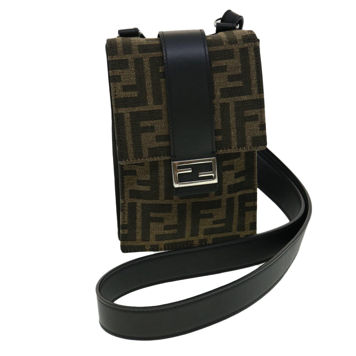 FENDI Zucca Canvas Shoulder Bag Brown Black 31851A
