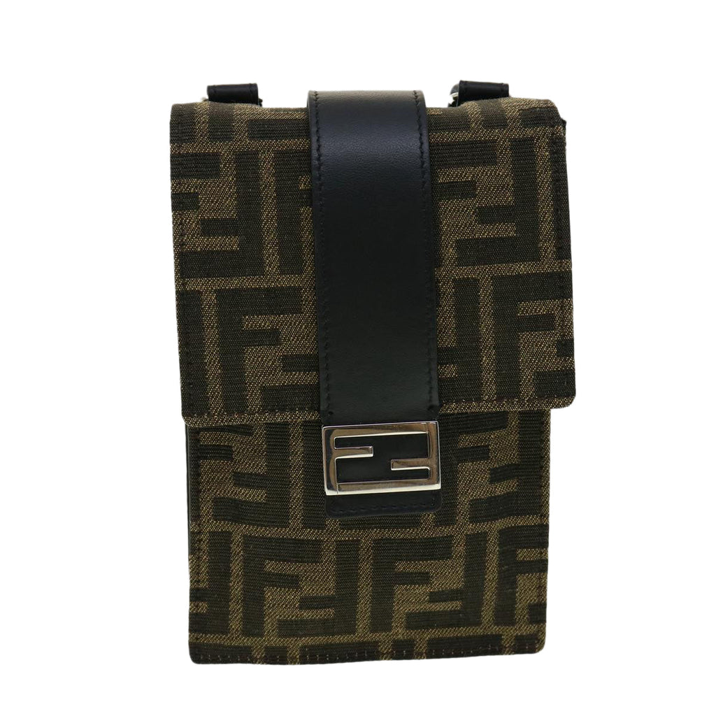FENDI Zucca Canvas Shoulder Bag Brown Black 31851A