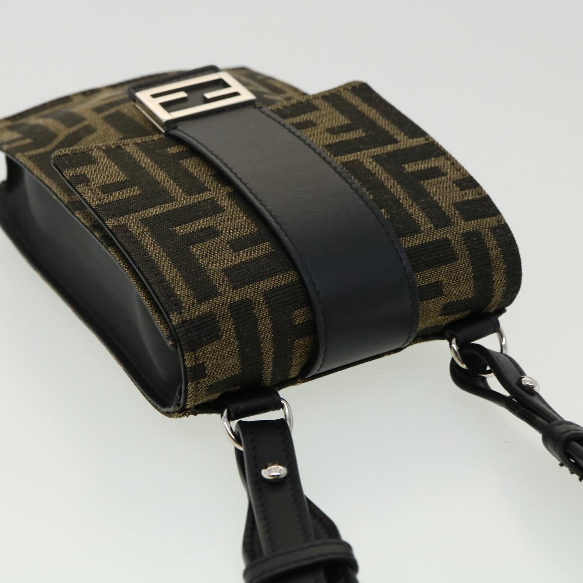 FENDI Zucca Canvas Shoulder Bag Brown Black 31851A