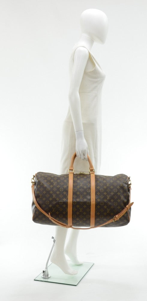 Louis Vuitto Keepall 55 Bandouliere Monogram Canvas Travel Bag with Strap