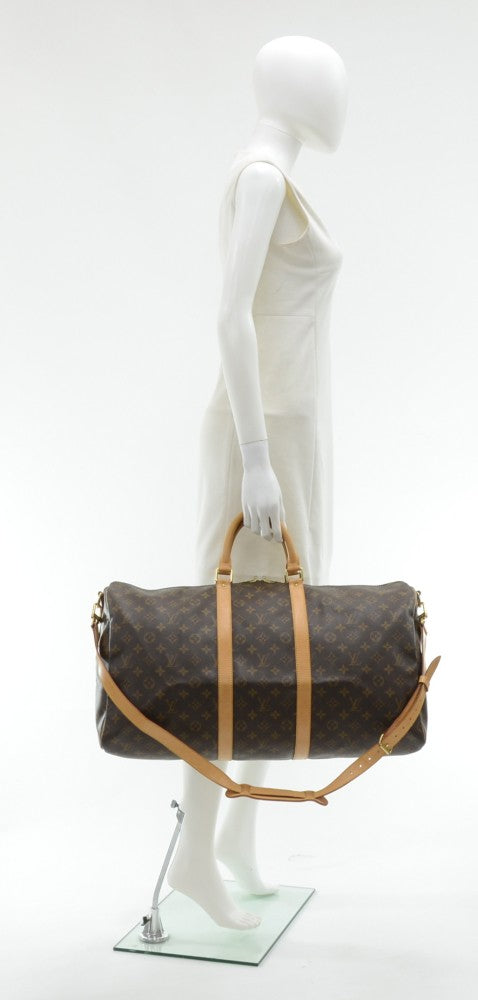 Louis Vuitto Keepall 55 Bandouliere Monogram Canvas Travel Bag with Strap