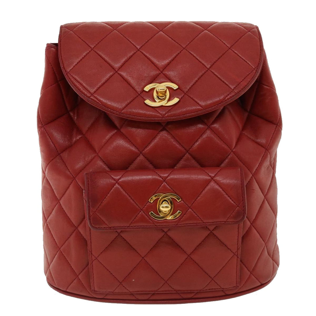 CHANEL Matelasse Chain Hand Bag Lamb Skin Red CC 31892A