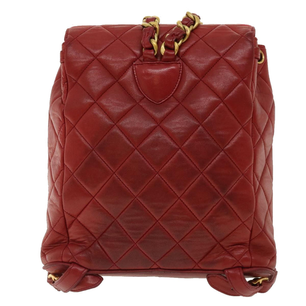 CHANEL Matelasse Chain Hand Bag Lamb Skin Red CC 31892A
