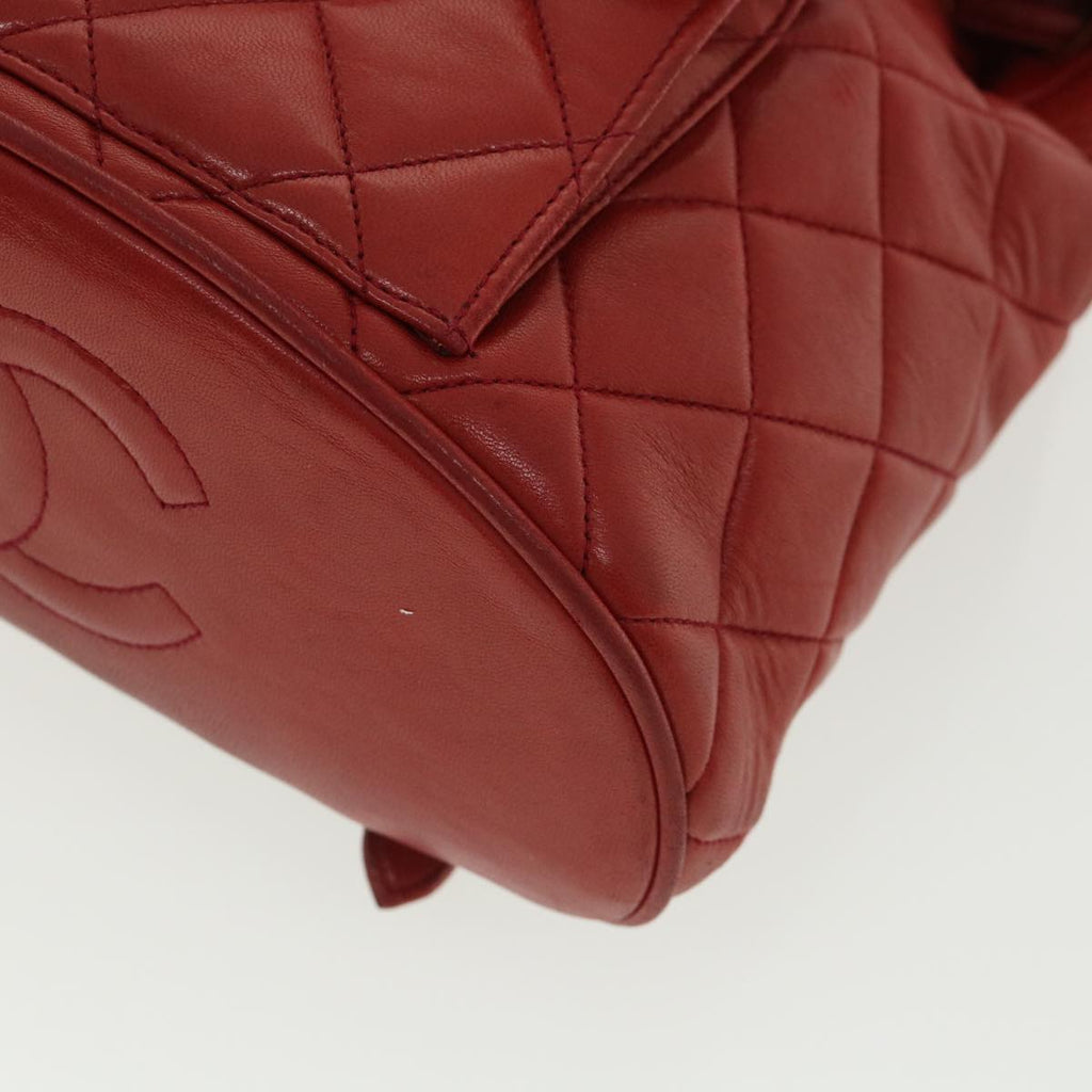 CHANEL Matelasse Chain Hand Bag Lamb Skin Red CC 31892A