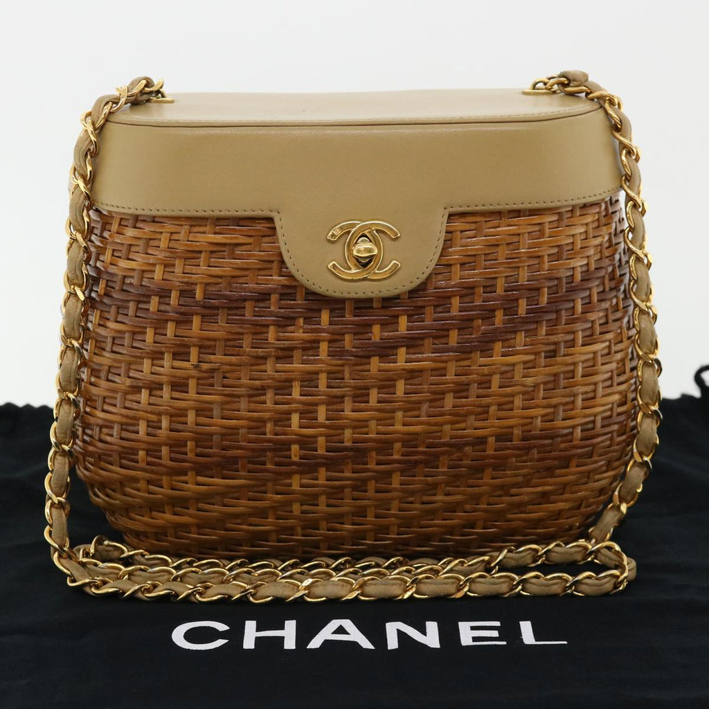 CHANEL Basket Chain Shoulder Bag Leather rattan Brown CC 31896A