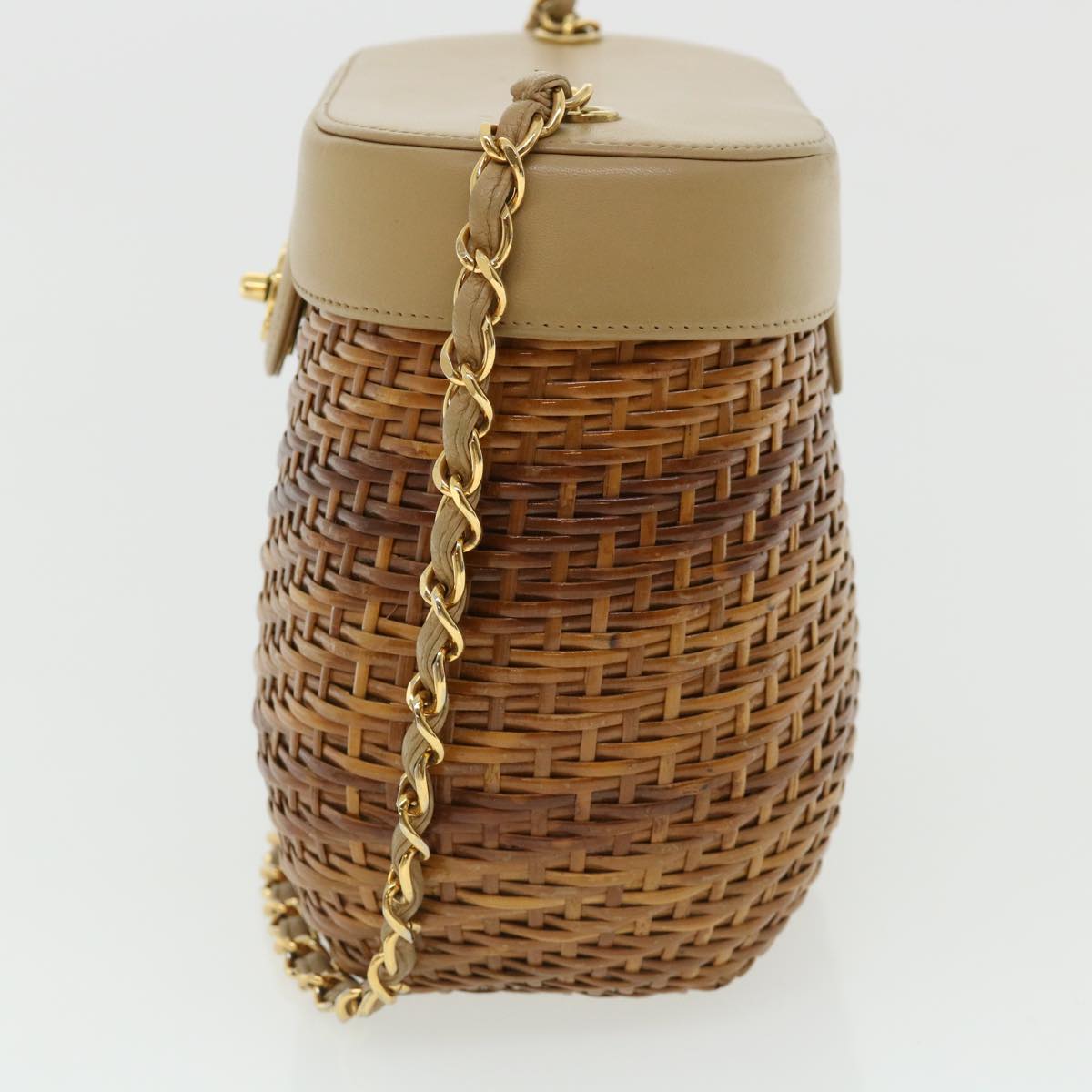 CHANEL Basket Chain Shoulder Bag Leather rattan Brown CC 31896A