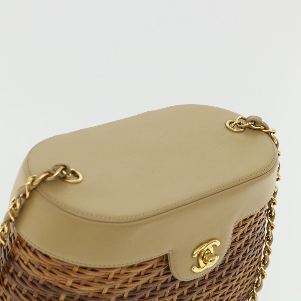 CHANEL Basket Chain Shoulder Bag Leather rattan Brown CC 31896A