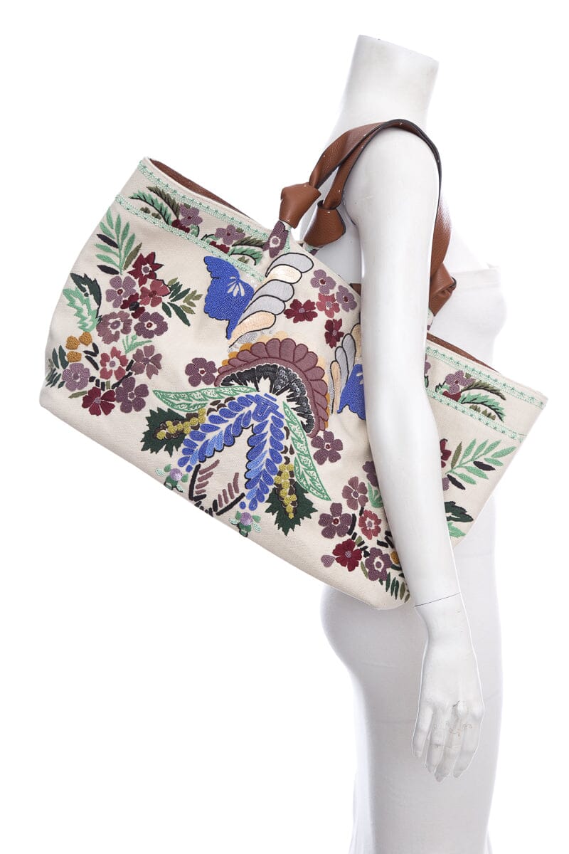 Valentino Garavani Atelier Purple & Green Embroidered Floral Tote