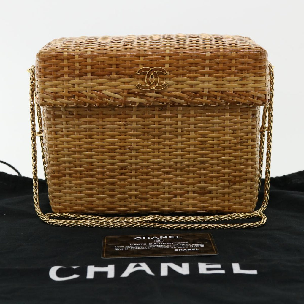 CHANEL Basket Chain Shoulder Bag Leather rattan Beige CC 31932A