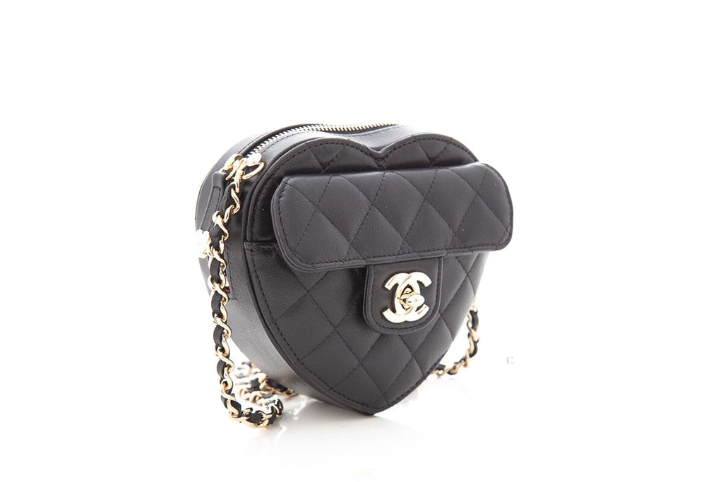 Chanel 2021 Black Mini Heart On Chain Handbag- Full Set