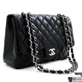 CHANEL Large Classic Handbag 11"Chain Shoulder Bag Flap Black Lamb h44