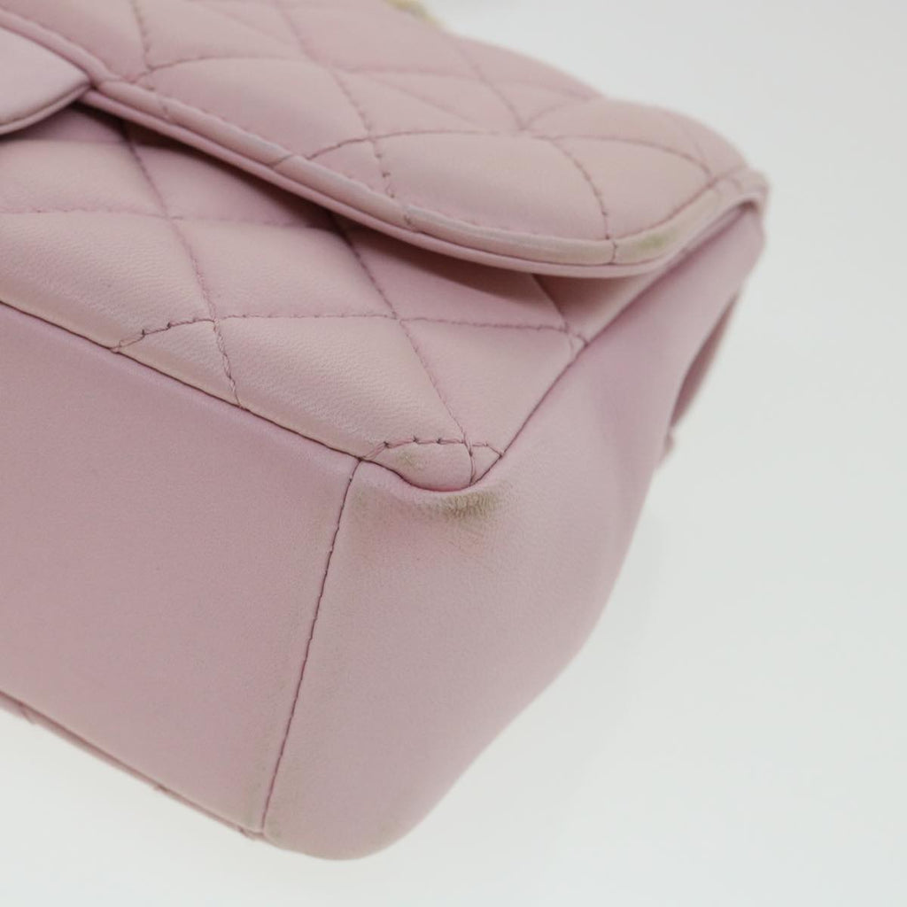 CHANEL Matelasse Turn Lock Chain Shoulder Bag Lamb Skin Pink CC 32151A
