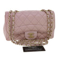 CHANEL Matelasse Turn Lock Chain Shoulder Bag Lamb Skin Pink CC 32151A