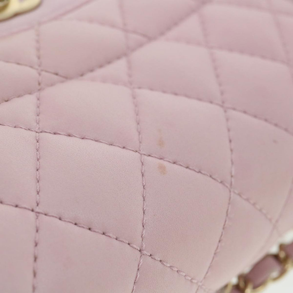 CHANEL Matelasse Turn Lock Chain Shoulder Bag Lamb Skin Pink CC 32151A