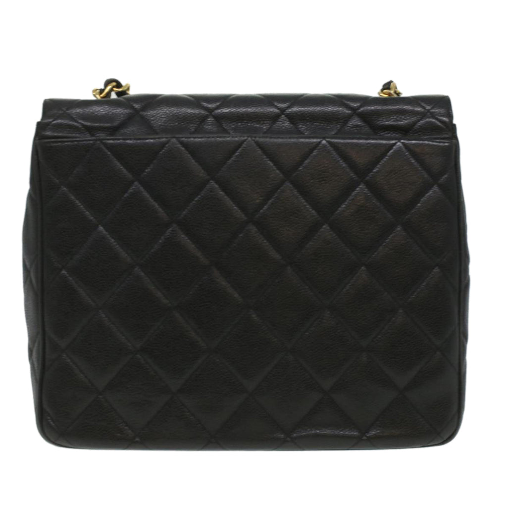CHANEL Big Matelasse Turn Lock Shoulder Bag Caviar Skin Black CC 32155A