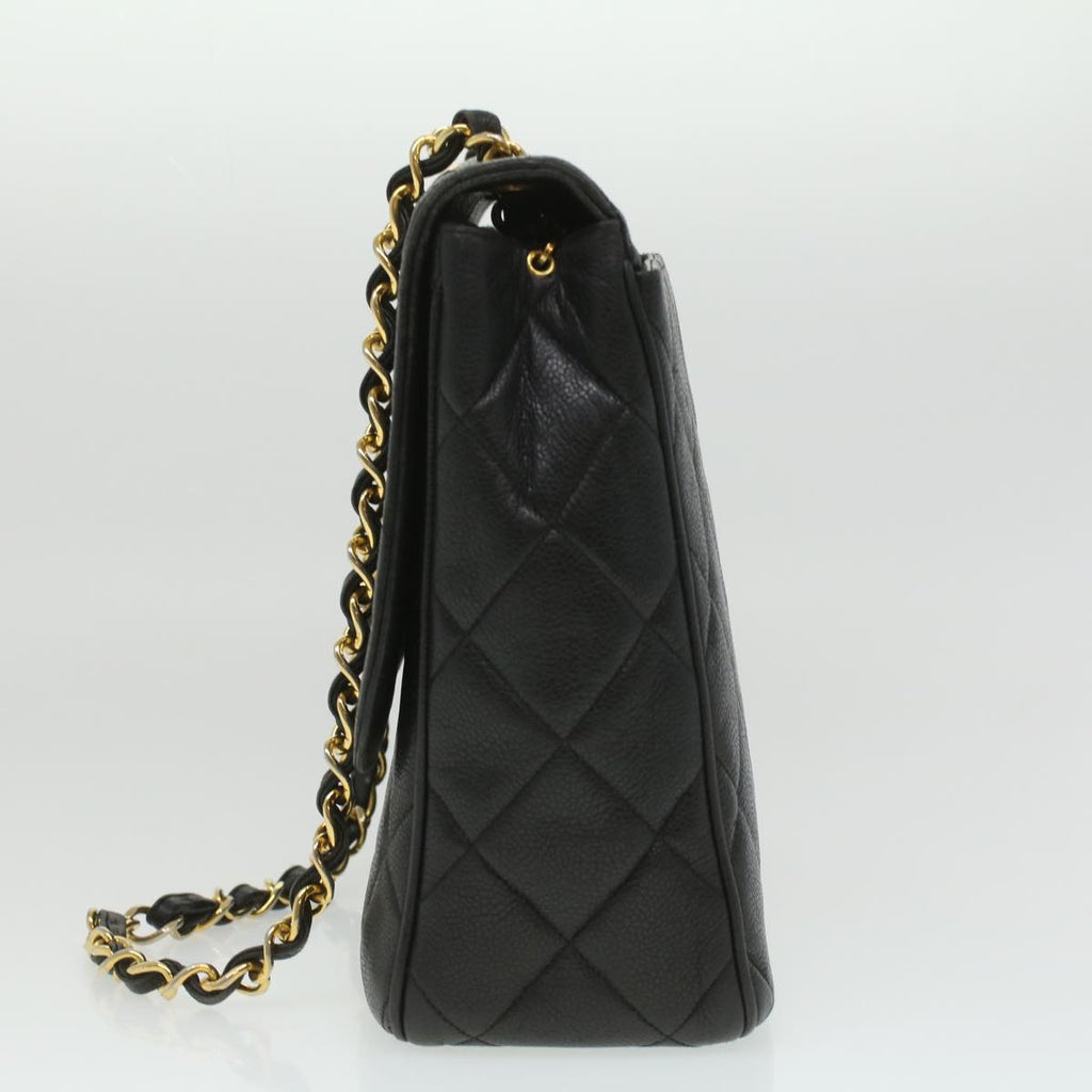 CHANEL Big Matelasse Turn Lock Shoulder Bag Caviar Skin Black CC 32155A