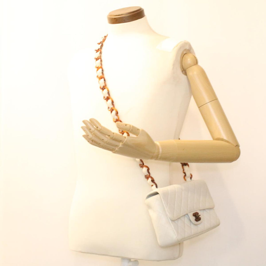 CHANEL Matelasse Turn Lock Shoulder Bag Lamb Skin Brown White CC 32160A