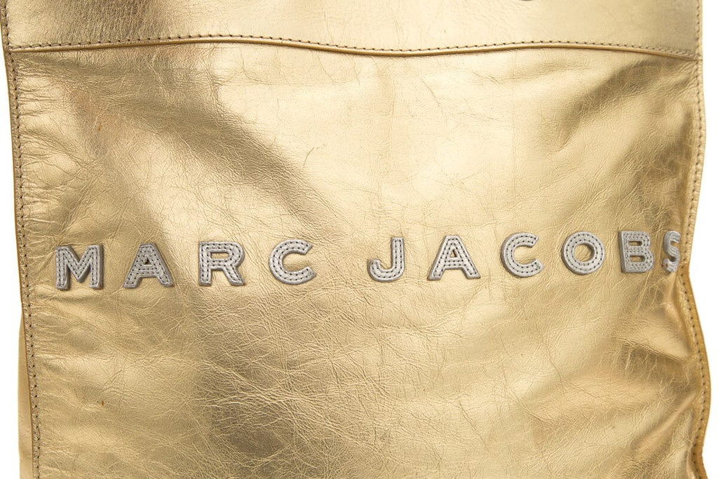 Marc Jacobs Gold Logo Leather Tote