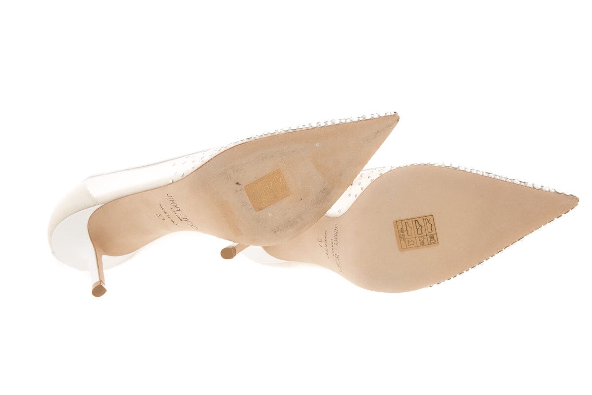Jimmy Choo Crystal  Silver & White Mesh Heels SZ 37