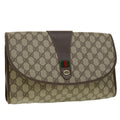 GUCCI GG Canvas Web Sherry Line Clutch Bag Beige Red Green 15601031 32362