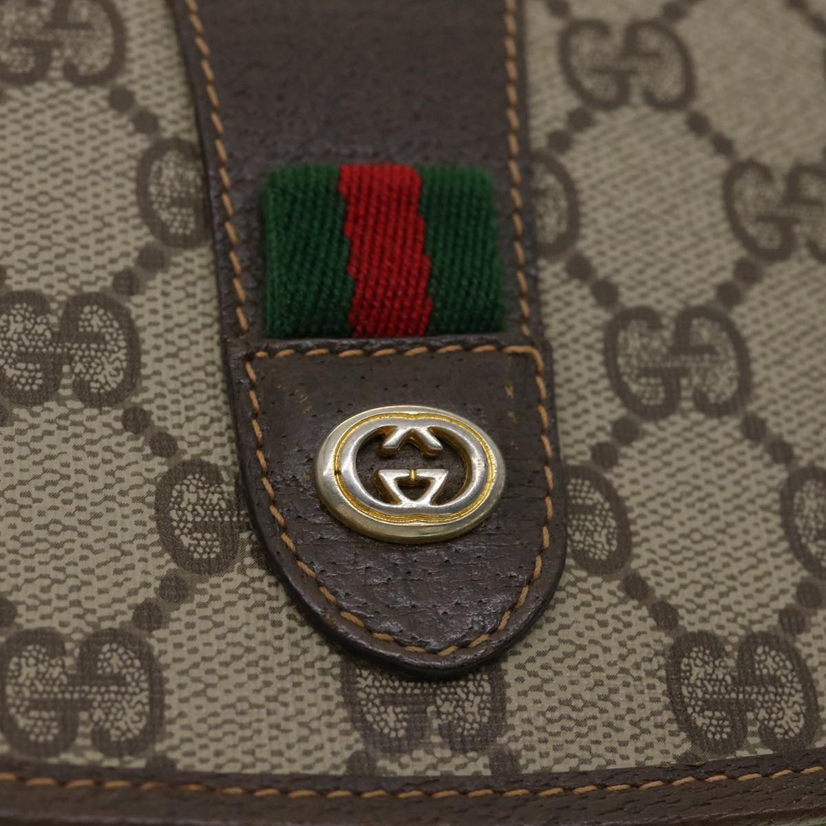 GUCCI GG Canvas Web Sherry Line Clutch Bag Beige Red Green 15601031 32362