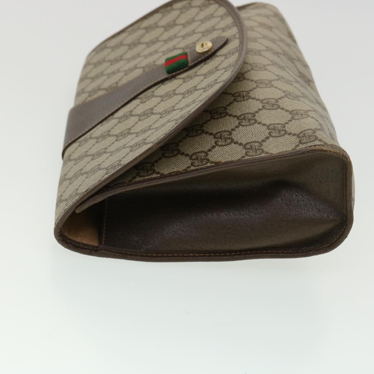 GUCCI GG Canvas Web Sherry Line Clutch Bag Beige Red Green 15601031 32362