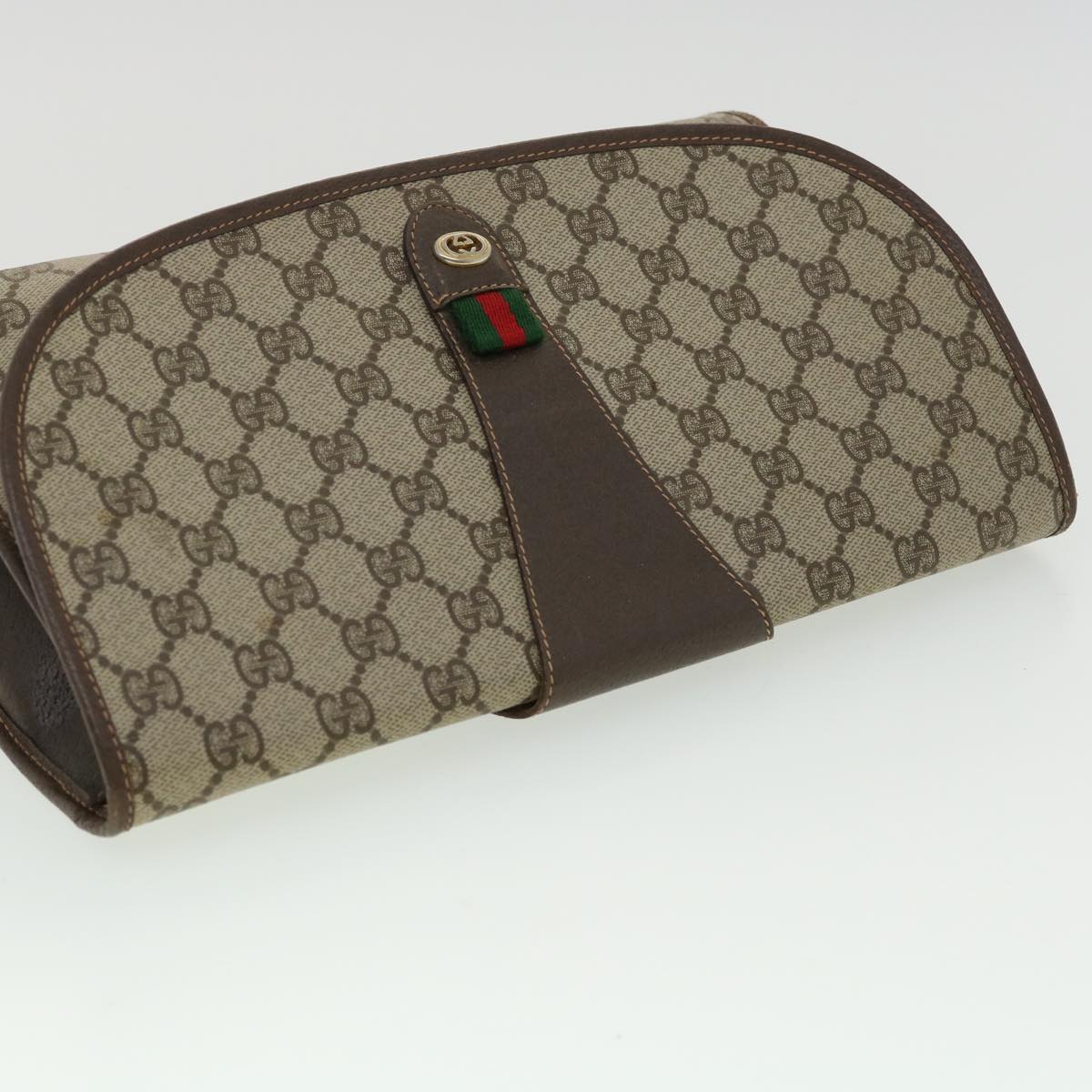 GUCCI GG Canvas Web Sherry Line Clutch Bag Beige Red Green 15601031 32362