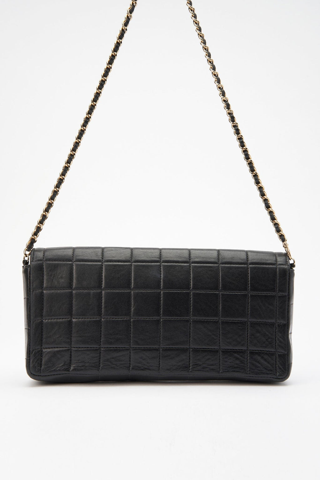 Chanel Black leather Chocolate Bar Flap Bag With 24K Gold Plated Hardware