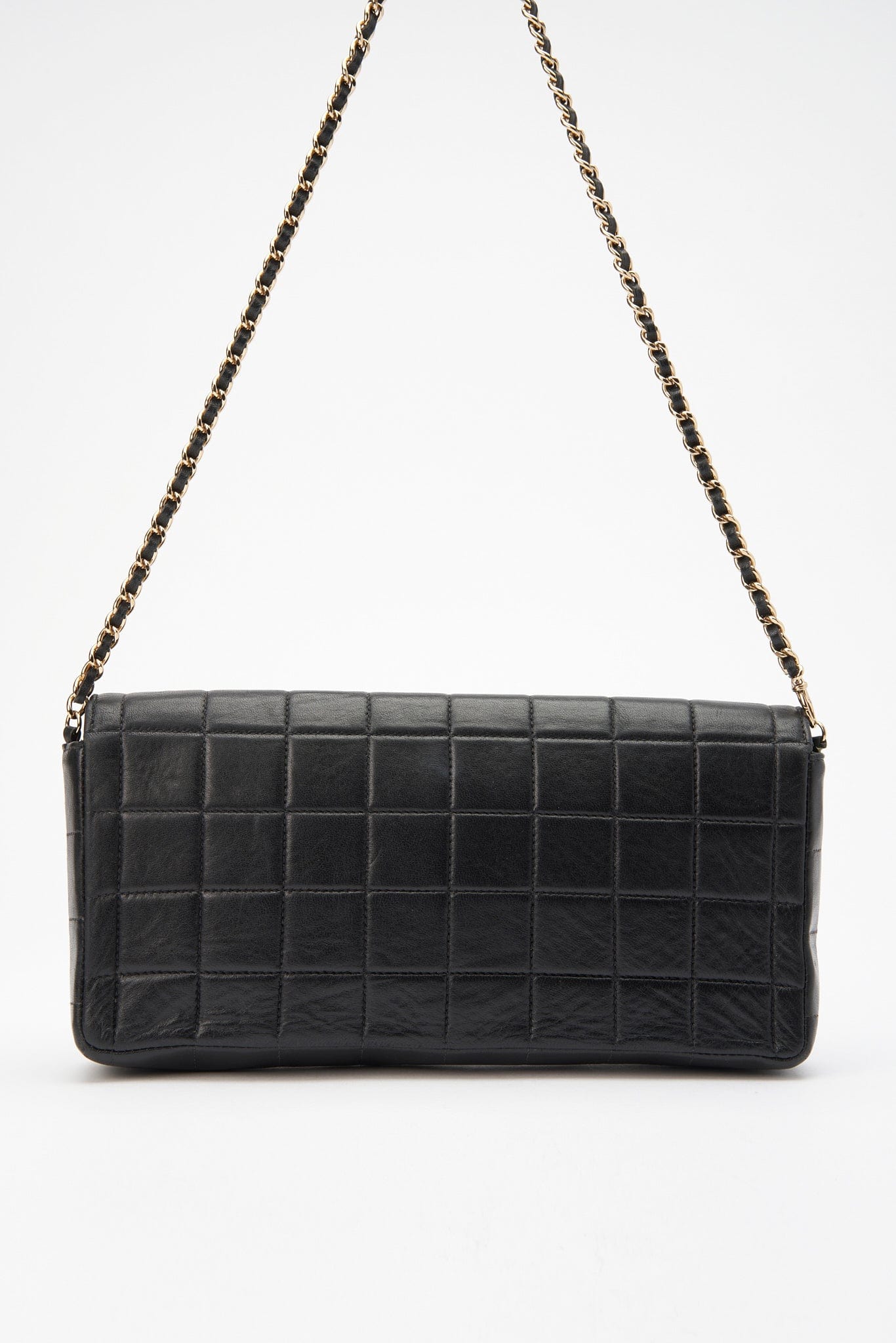 Chanel Black leather Chocolate Bar Flap Bag With 24K Gold Plated Hardware