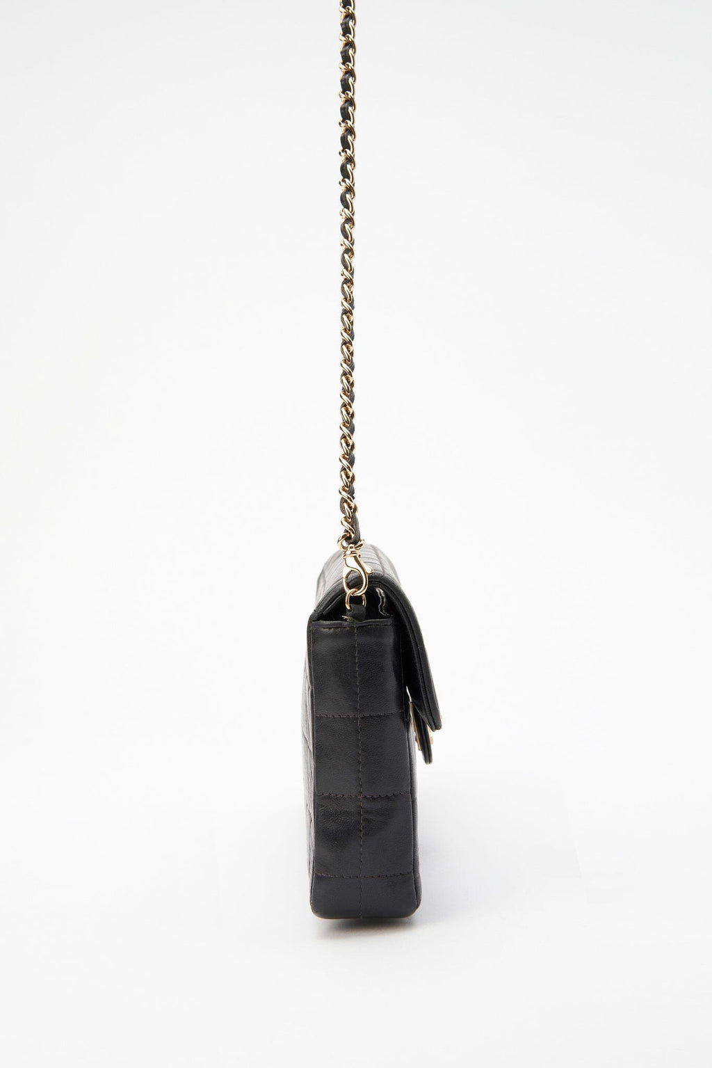 Chanel Black leather Chocolate Bar Flap Bag With 24K Gold Plated Hardware