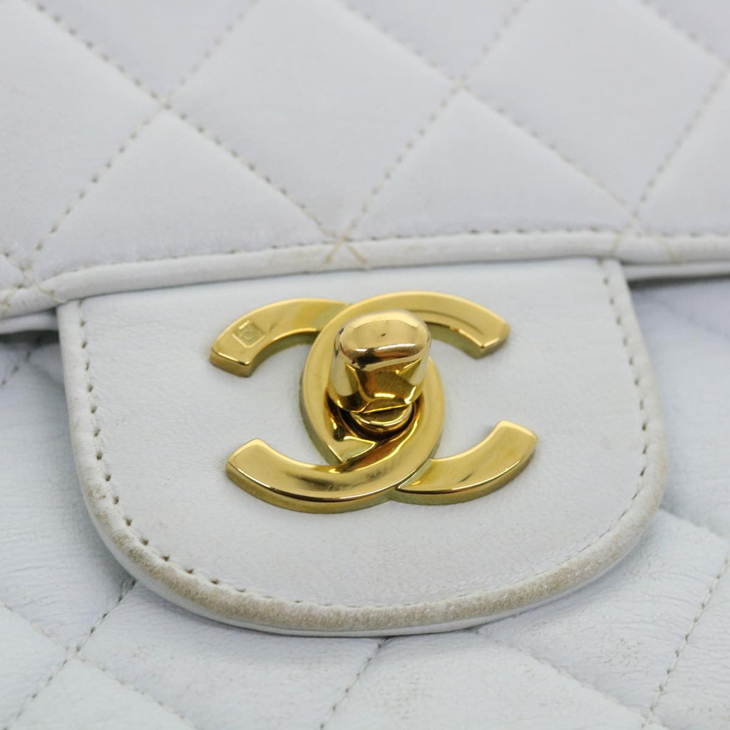 CHANEL Matelasse Pair Shoulder Bag Lamb Skin White CC 32416A