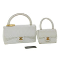 CHANEL Matelasse Pair Shoulder Bag Lamb Skin White CC 32416A