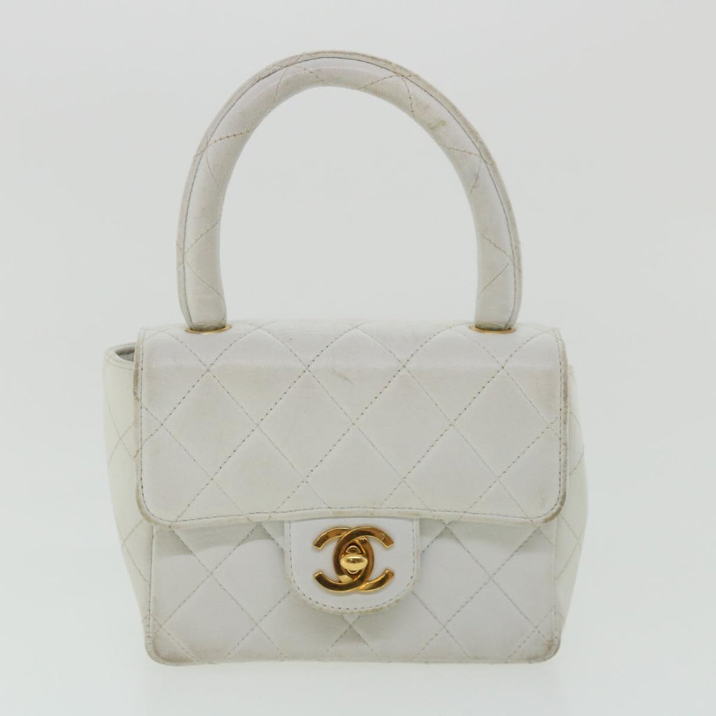CHANEL Matelasse Pair Shoulder Bag Lamb Skin White CC 32416A