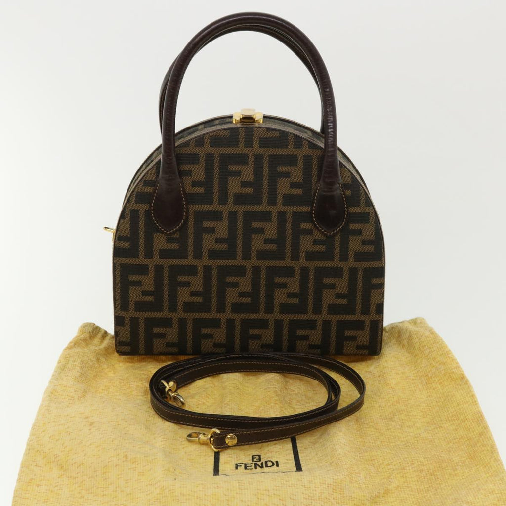 FENDI Zucca Canvas Hand Bag 2way Brown Black 32444A