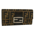 FENDI Zucca Canvas Long Wallet Brown Black 32462