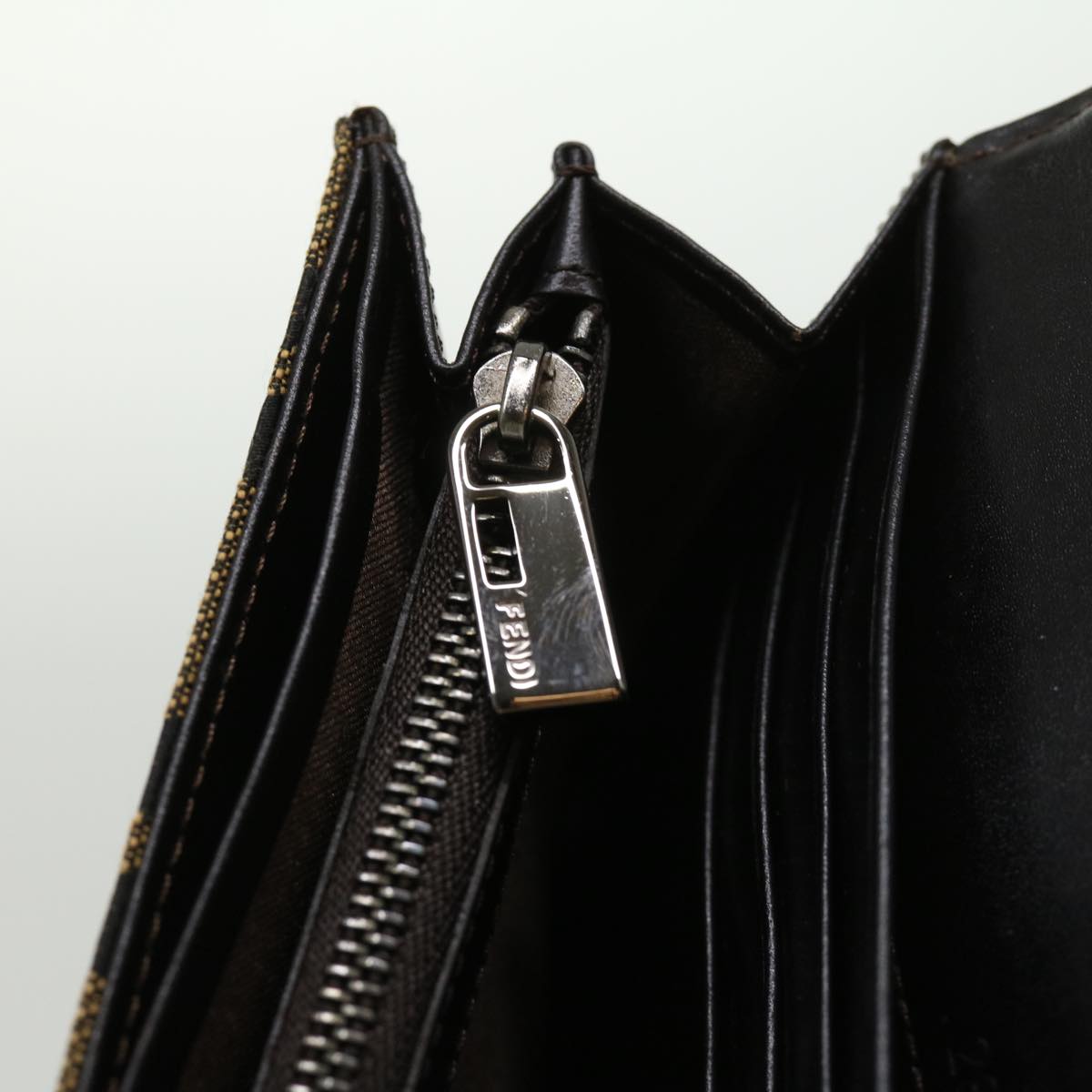 FENDI Zucca Canvas Long Wallet Brown Black 32462