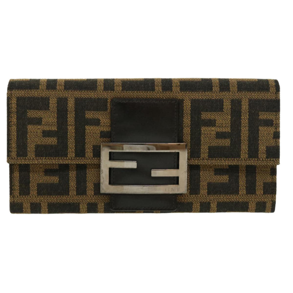 FENDI Zucca Canvas Long Wallet Brown Black 32462