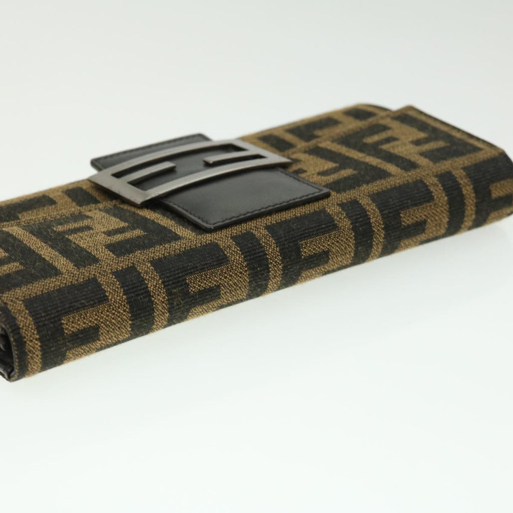FENDI Zucca Canvas Long Wallet Brown Black 32462