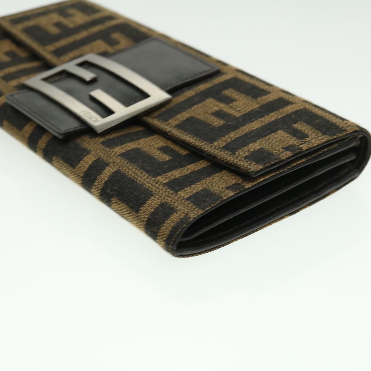 FENDI Zucca Canvas Long Wallet Brown Black 32462