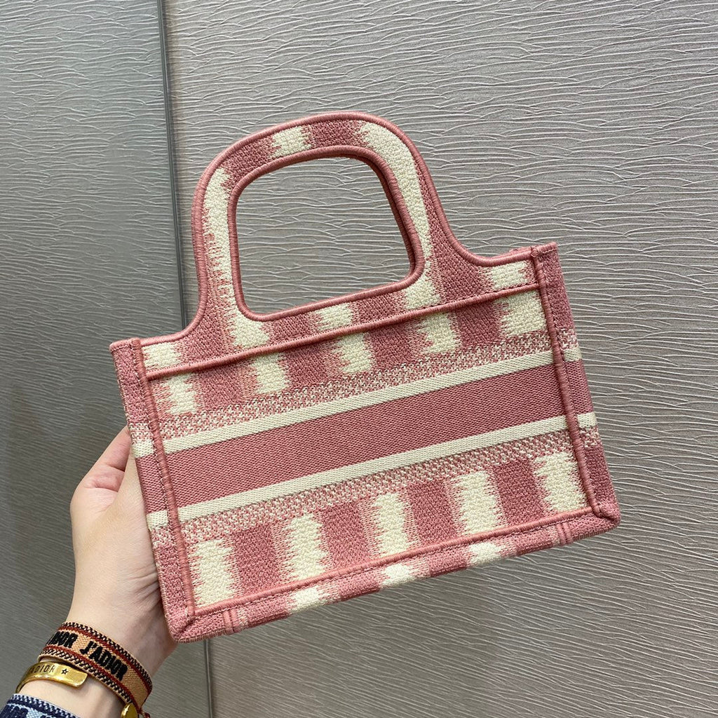 GLAMI Mini Book Tote Stripes Embroidery, Pink Handbags, 23cm CD