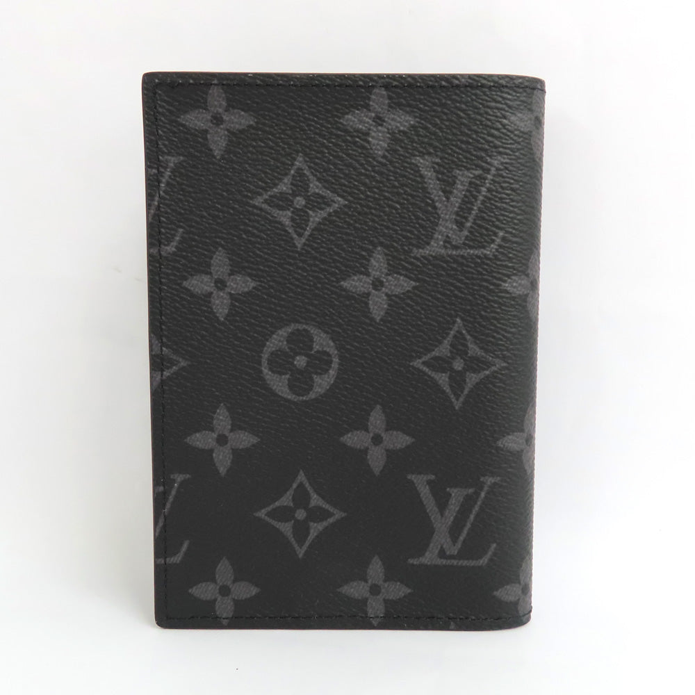 Louis Vuitton M64501 Monogram Passport Cover Small Black Leather Mens