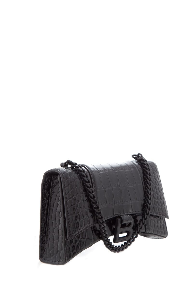 Balenciaga Black Hourglass Croc-Embossed Handbag